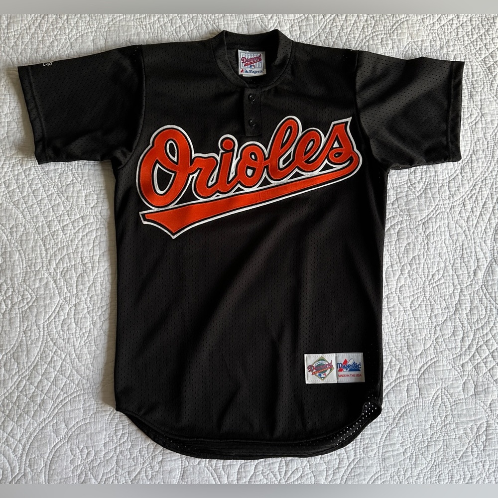 Vintage Baltimore Orioles Majestic Jersey S Baseball MLB Black Stitched Henley